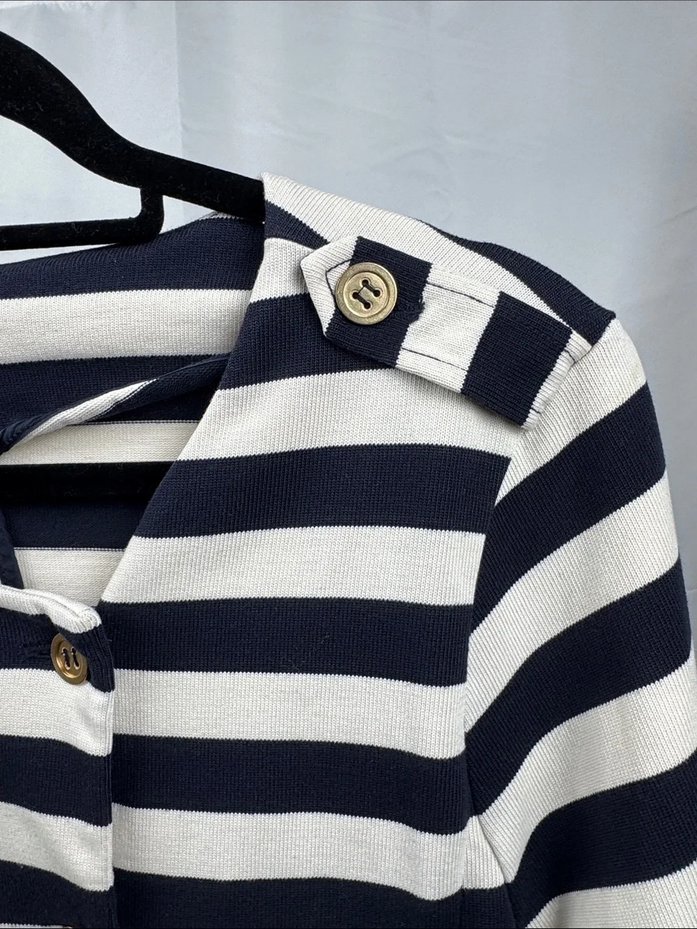 J.Crew Navy White Stripe Gold Button Cardigan Sweater XL